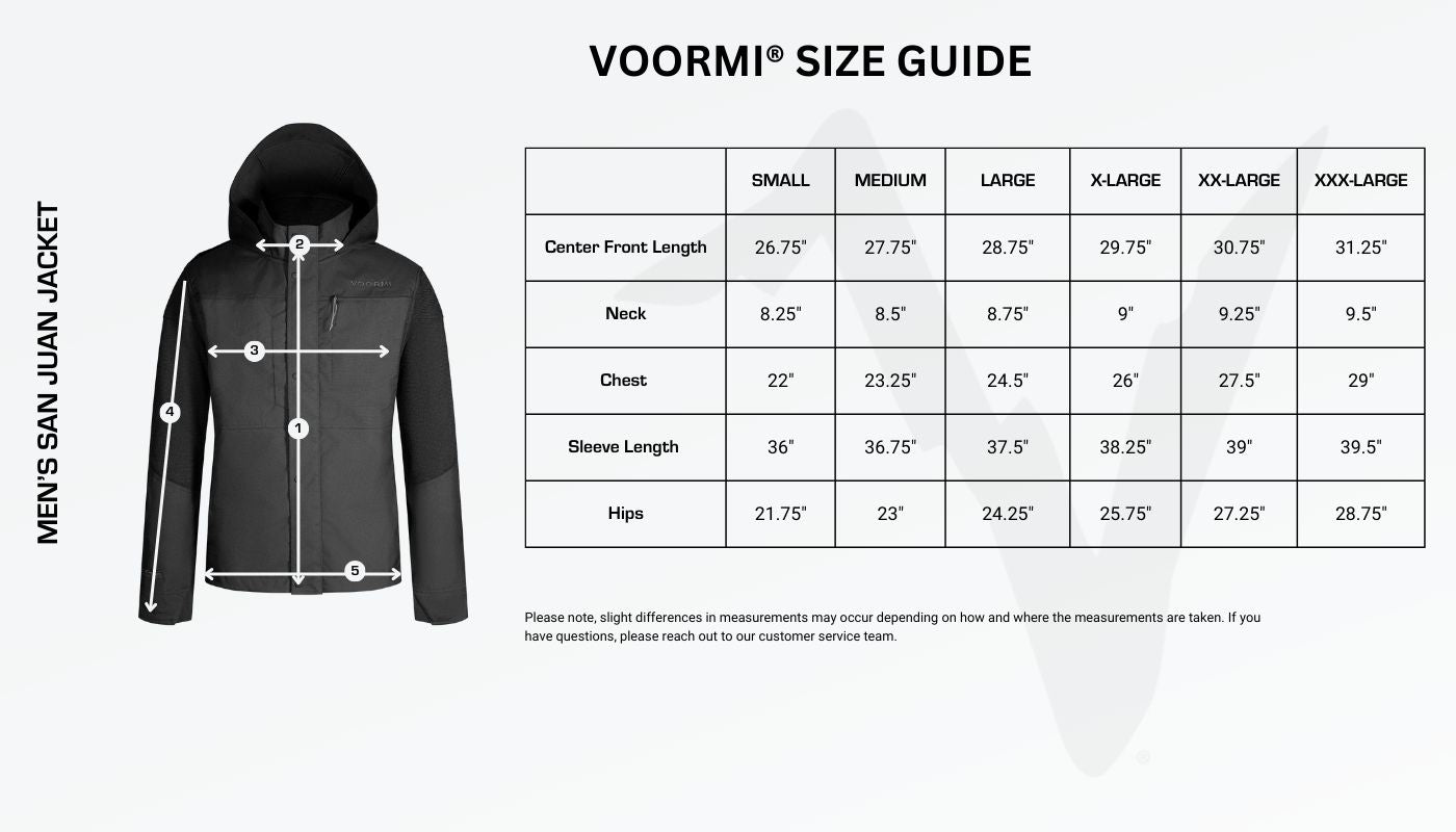 Men's San Juan Size Guide Diagram